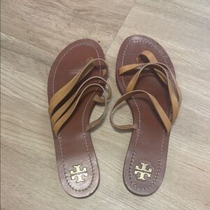 Tory Burch Tan Leather Sandals with Signature Logo